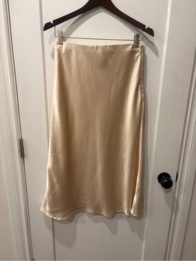 Rachel Zoe Silk Bias Midi Skirt in Champagne Gold